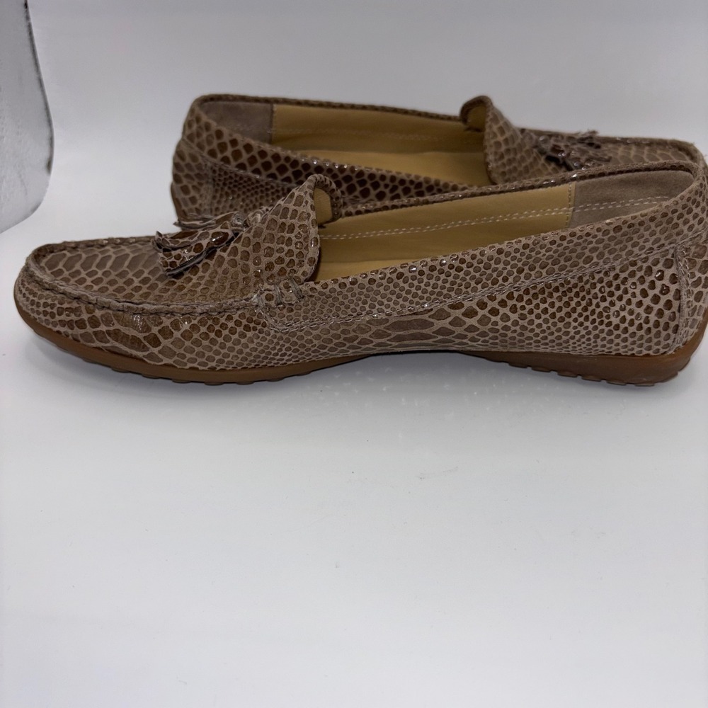 Vaneli Womens 8 A Snakeskin Embossed Leather Tassel Loafers Brown Driving Mocs - Picture 11 of 12